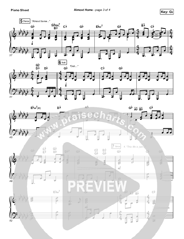 Almost Home Piano Sheet (Matt Boswell / Matt Papa)