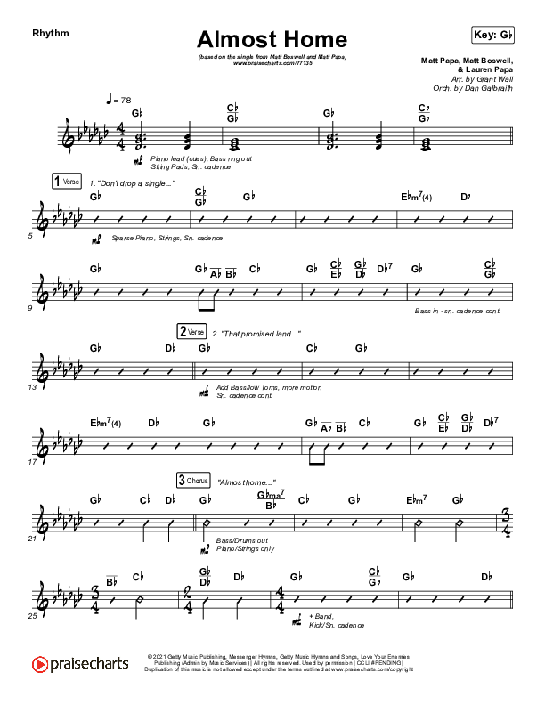 Almost Home Rhythm Chart (Matt Boswell / Matt Papa)