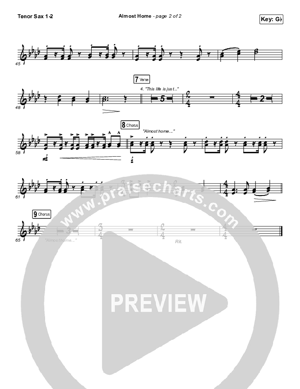 Almost Home Tenor Sax 1/2 (Matt Boswell / Matt Papa)