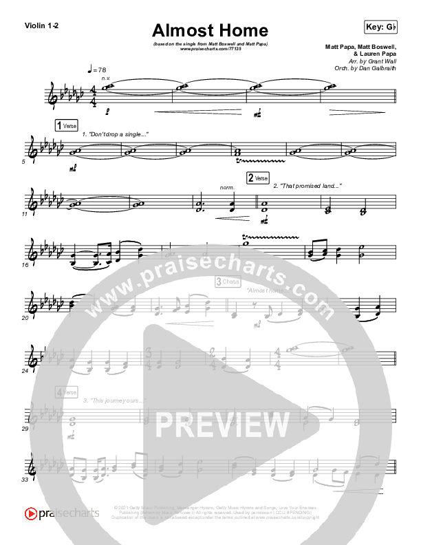 Almost Home Violin 1/2 (Matt Boswell / Matt Papa)