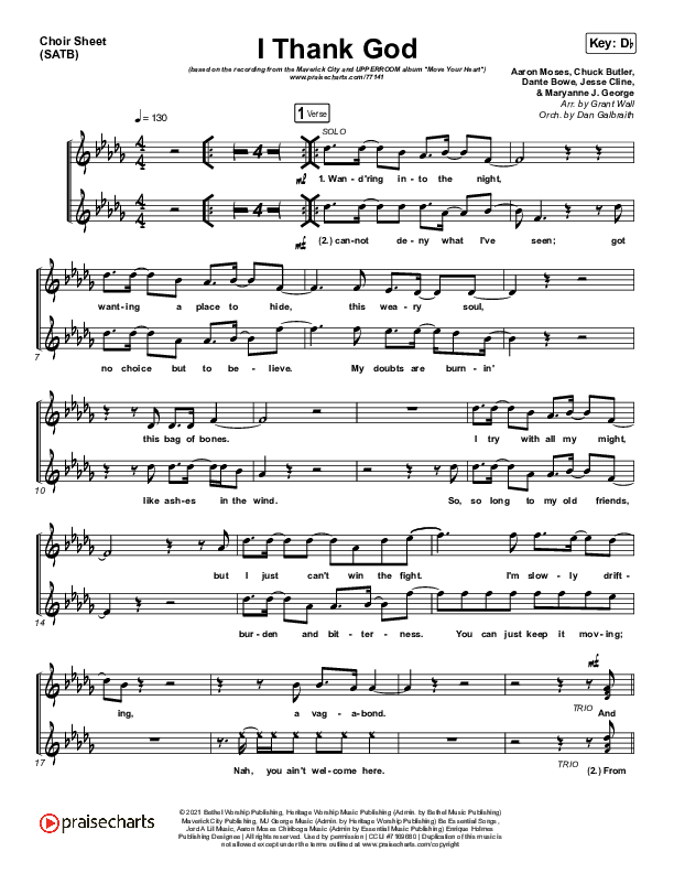I Thank God Choir Vocals (SATB) (Maverick City Music / Dante Bowe / Aaron Moses / Maryanne J. George / Chuck Butler)