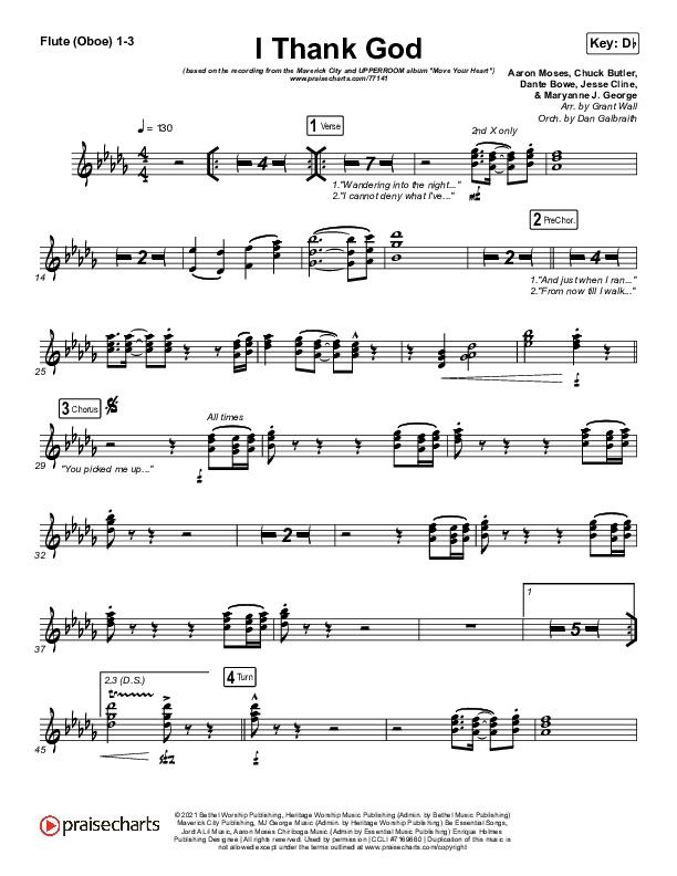 I Thank God Flute/Oboe 1/2/3 (Maverick City Music / Dante Bowe / Aaron Moses / Maryanne J. George / Chuck Butler)