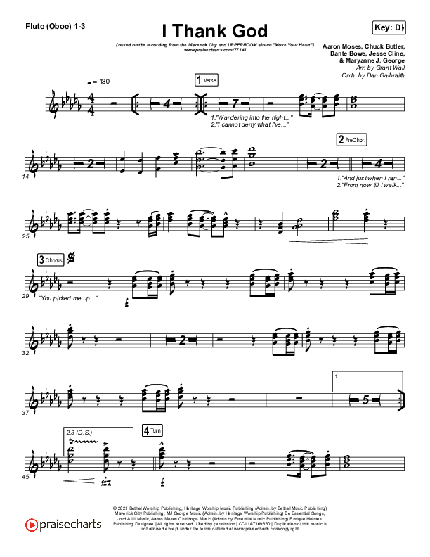 I Thank God Flute/Oboe Sheet Music PDF (Maverick City Music / Dante Bowe / Aaron Moses