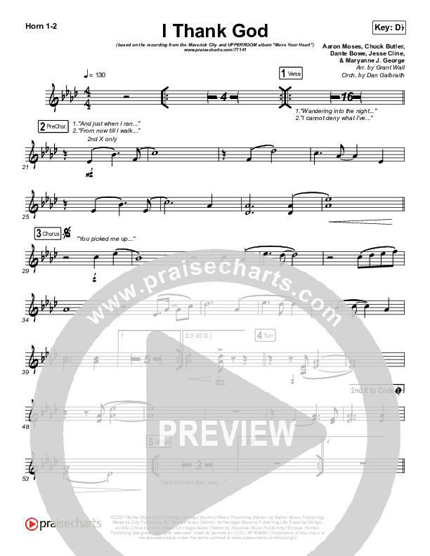 I Thank God French Horn 1,2 (Maverick City Music / Dante Bowe / Aaron Moses / Maryanne J. George / Chuck Butler)