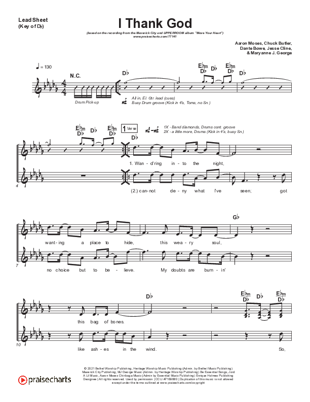 I Thank God Lead Sheet (Melody) (Maverick City Music / Dante Bowe / Aaron Moses / Maryanne J. George / Chuck Butler)