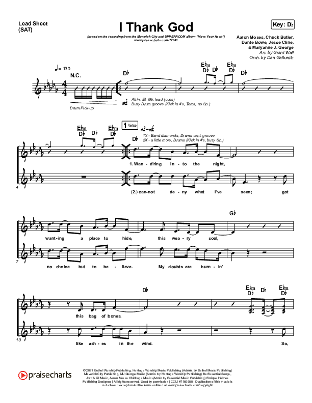 I Thank God Lead Sheet (SAT) (Maverick City Music / Dante Bowe / Aaron Moses / Maryanne J. George / Chuck Butler)