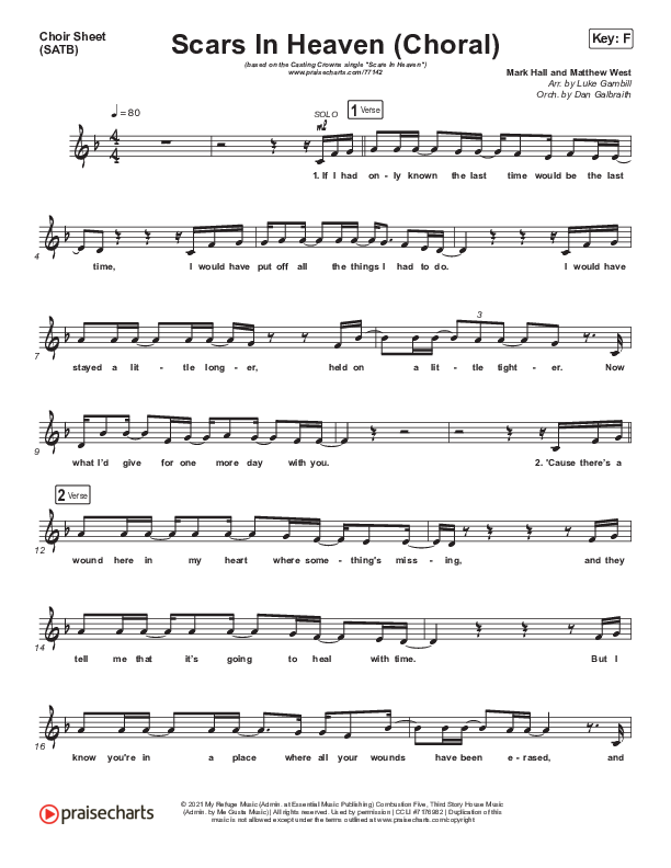 Scars In Heaven (Choral Anthem SATB) Choir Sheet (SATB) (Casting Crowns / Arr. Luke Gambill)