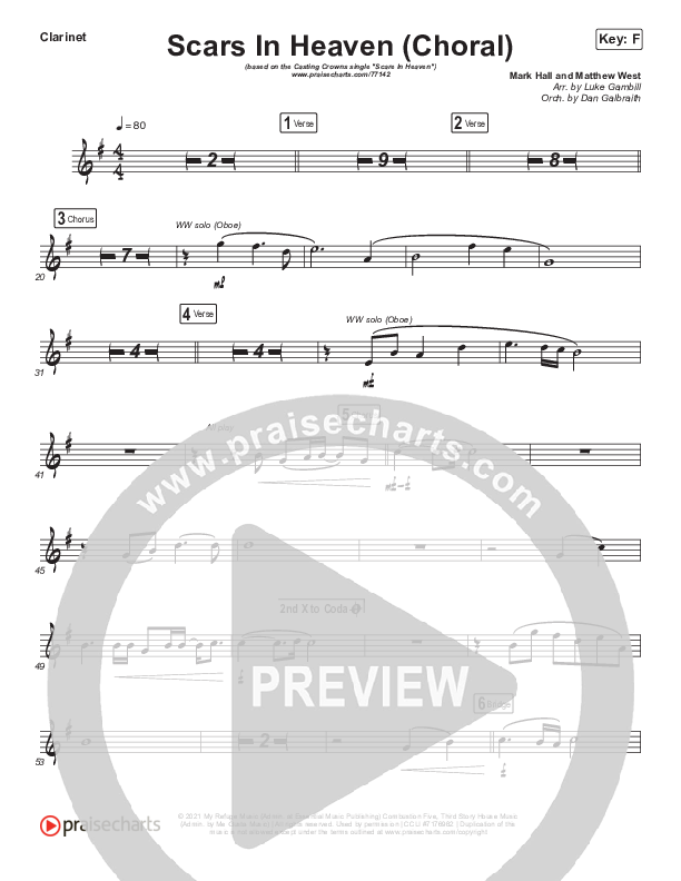 Scars In Heaven (Choral Anthem SATB) Clarinet (Casting Crowns / Arr. Luke Gambill)