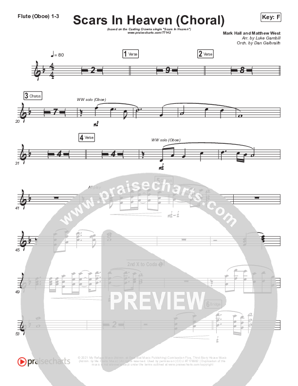 Scars In Heaven (Choral Anthem SATB) Flute/Oboe 1/2/3 (Casting Crowns / Arr. Luke Gambill)