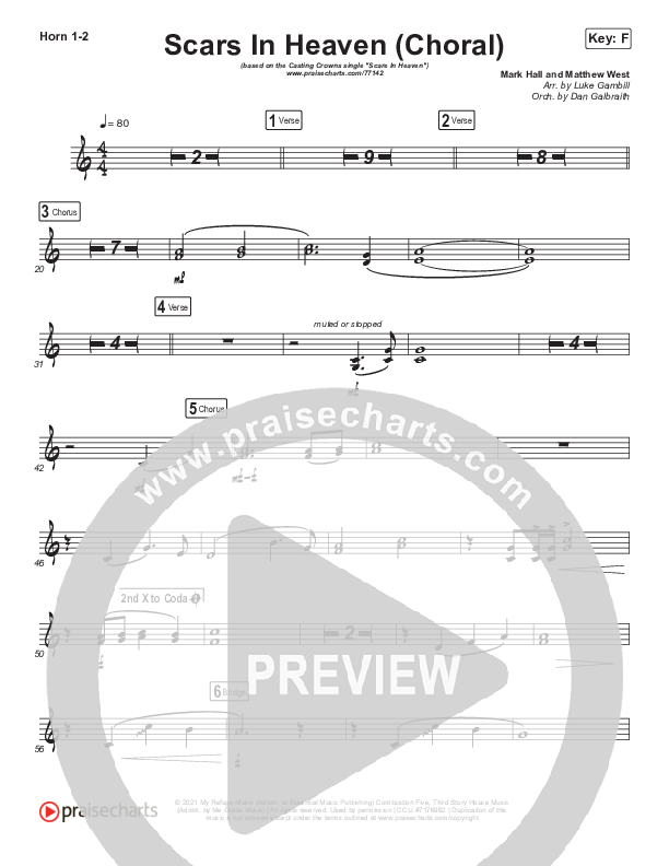 Scars In Heaven (Choral Anthem SATB) French Horn 1/2 (Casting Crowns / Arr. Luke Gambill)