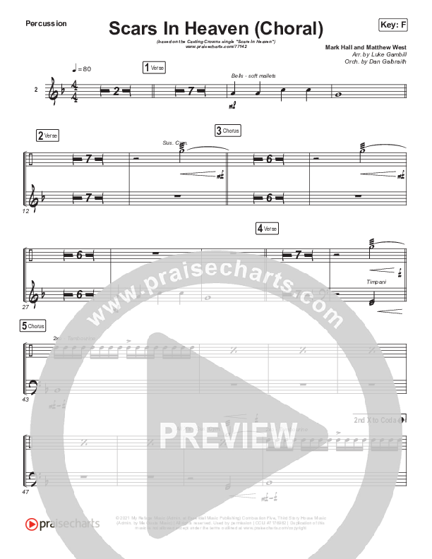 Scars In Heaven (Choral Anthem SATB) Percussion (Casting Crowns / Arr. Luke Gambill)