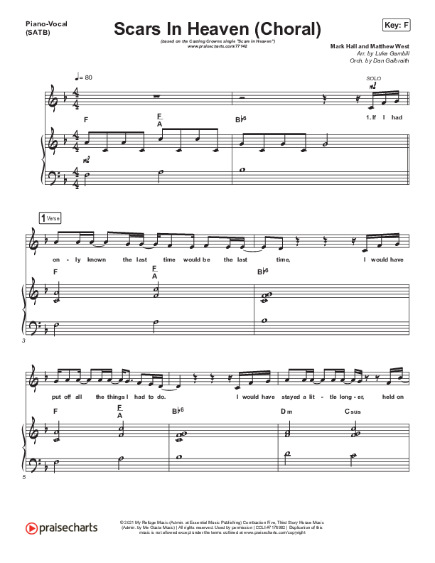 Scars In Heaven (Choral Anthem SATB) Piano/Vocal (SATB) (Casting Crowns / Arr. Luke Gambill)