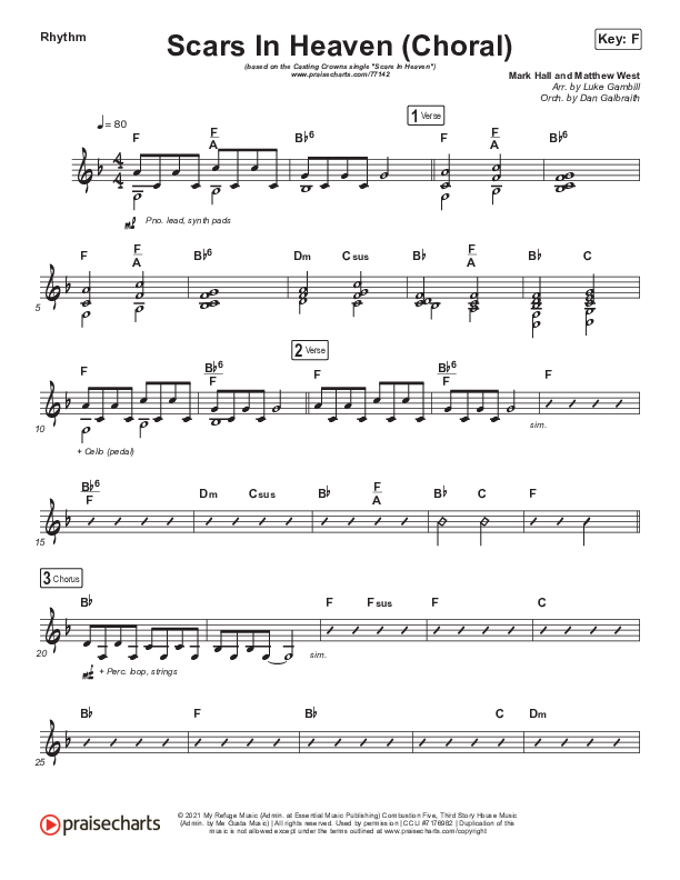 Scars In Heaven (Choral Anthem SATB) Rhythm Chart (Casting Crowns / Arr. Luke Gambill)