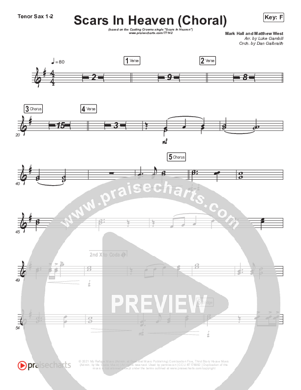 Scars In Heaven (Choral Anthem SATB) Tenor Sax 1/2 (Casting Crowns / Arr. Luke Gambill)