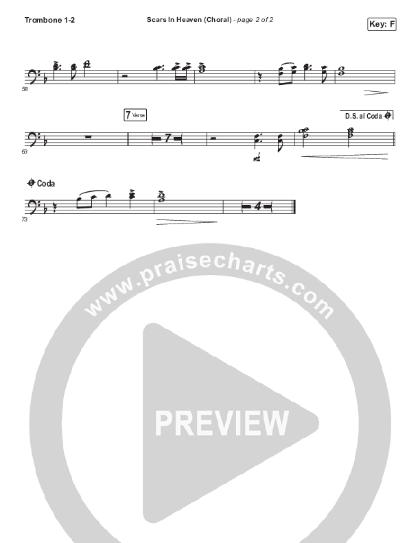 Scars In Heaven (Choral Anthem SATB) Trombone 1/2 (Casting Crowns / Arr. Luke Gambill)