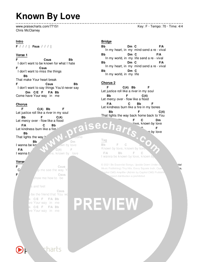 Known By Love Chords & Lyrics (Chris McClarney)