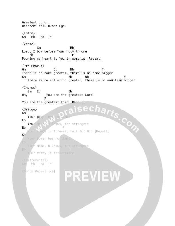 Greatest Lord Chord Chart (Sinach)