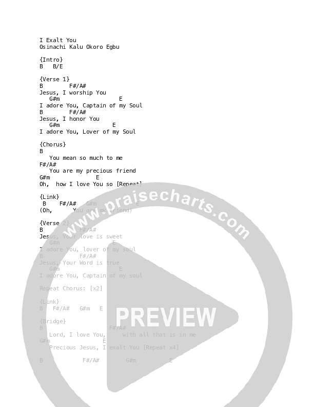 I Exalt You Chord Chart (Sinach / Leeland)