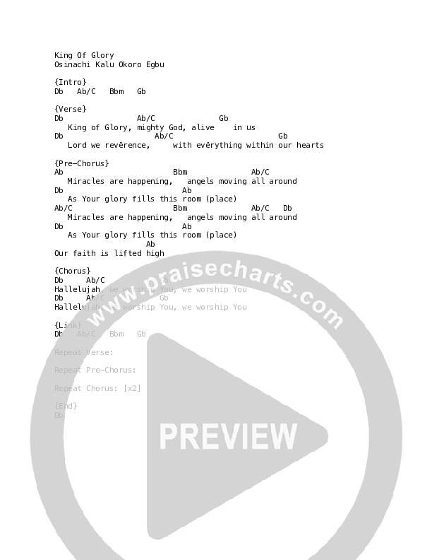 King Of Glory Chord Chart (Sinach / Darlene Zschech)