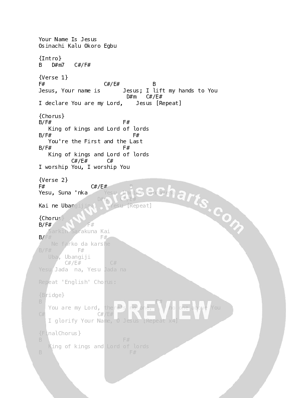 Your Name Is Jesus Chord Chart (Sinach)