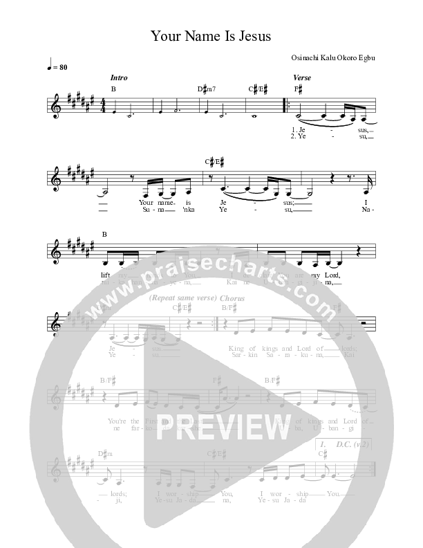 Your Name Is Jesus Lead Sheet (Sinach)