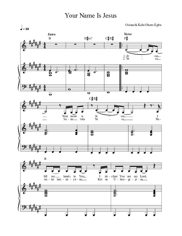 Your Name Is Jesus Lead & Piano (Sinach)