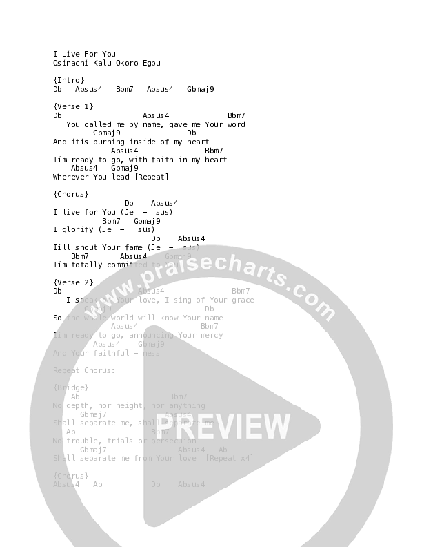 I Live For You Chord Chart (Sinach)