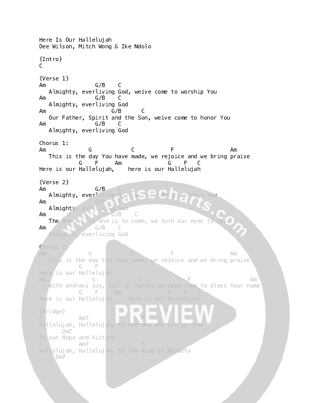 Here Is Our Hallelujah Chord Chart (Village Lights)