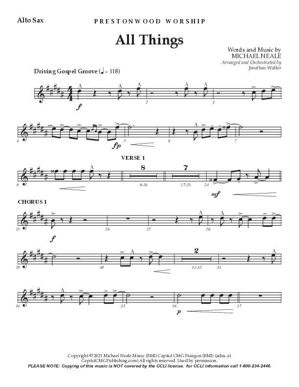 All Things (Choral Anthem SATB) Alto Sax (Prestonwood Worship / Prestonwood Choir / TaRanda Greene / Arr. Jonathan Walker)