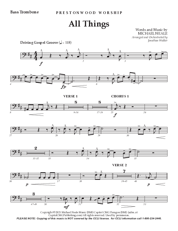 All Things (Choral Anthem SATB) Bass Trombone (Prestonwood Worship / Prestonwood Choir / TaRanda Greene / Arr. Jonathan Walker)