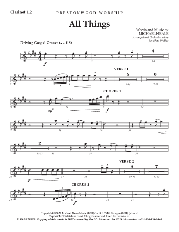 All Things (Choral Anthem SATB) Clarinet 1/2 (Prestonwood Worship / Prestonwood Choir / TaRanda Greene / Arr. Jonathan Walker)