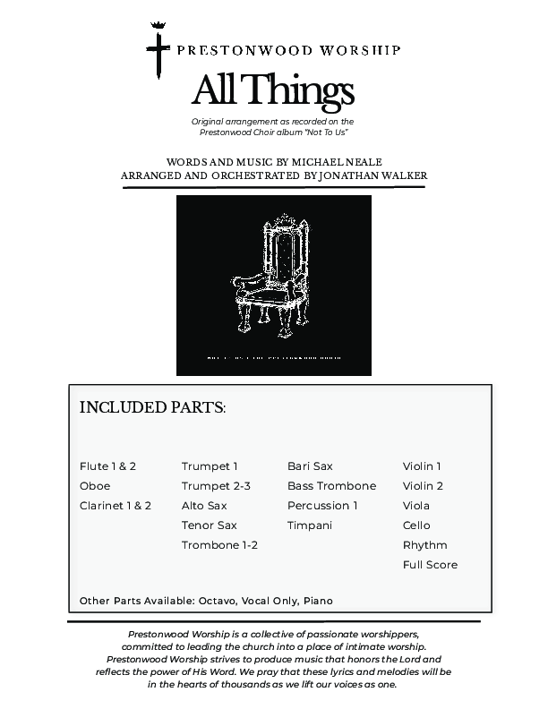 All Things (Choral Anthem SATB) Cover Sheet (Prestonwood Worship / Prestonwood Choir / TaRanda Greene / Arr. Jonathan Walker)