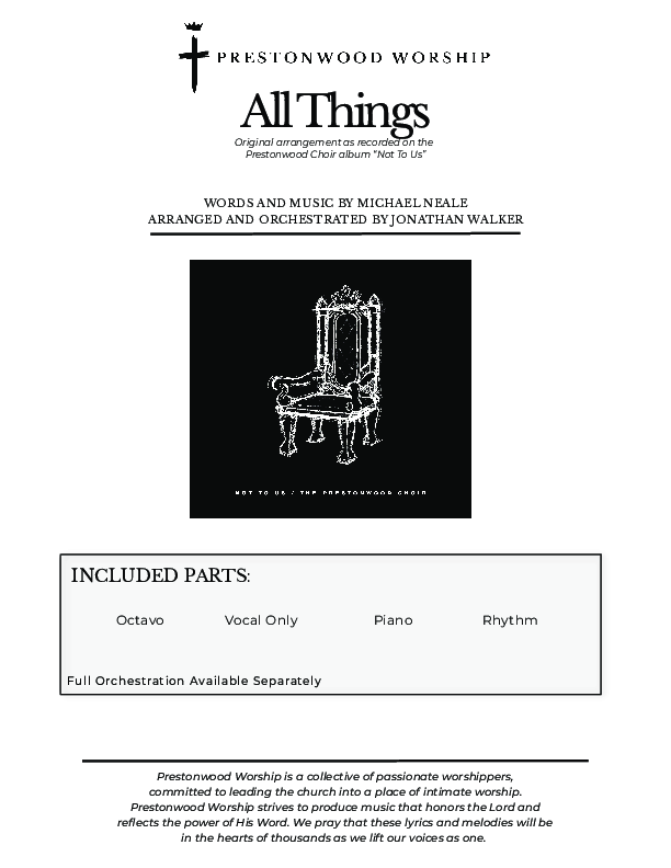 All Things (Choral Anthem SATB) Cover Sheet (Prestonwood Worship / Prestonwood Choir / TaRanda Greene / Arr. Jonathan Walker)