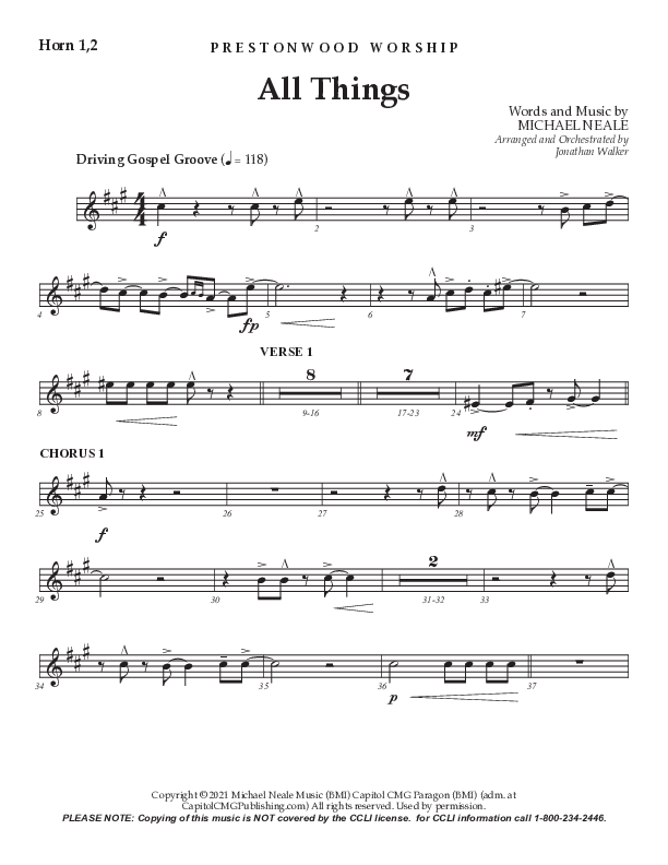All Things (Choral Anthem SATB) French Horn (Prestonwood Worship / Prestonwood Choir / TaRanda Greene / Arr. Jonathan Walker)