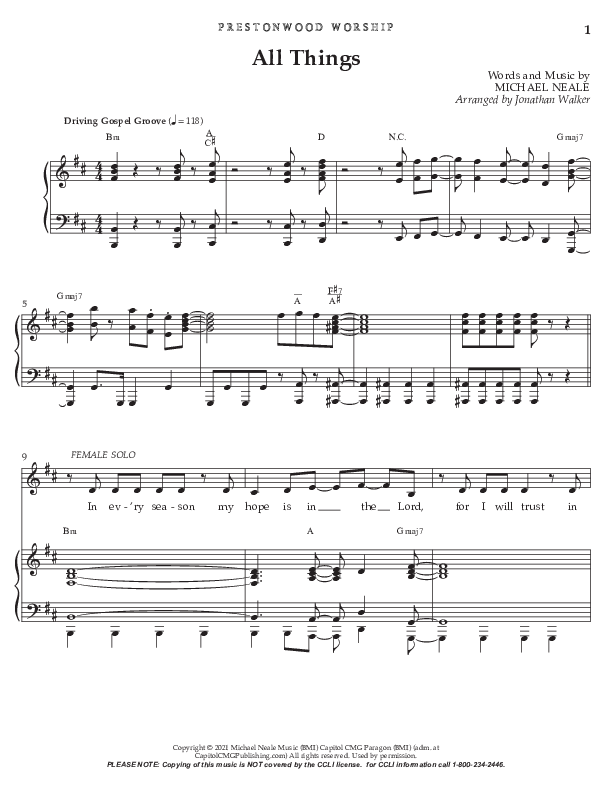 All Things (Choral Anthem SATB) Octavo (Vocals & Piano) (Prestonwood Worship / Prestonwood Choir / TaRanda Greene / Arr. Jonathan Walker)