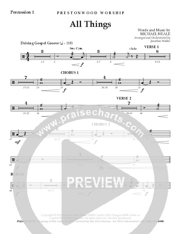 All Things (Choral Anthem SATB) Percussion (Prestonwood Worship / Prestonwood Choir / TaRanda Greene / Arr. Jonathan Walker)