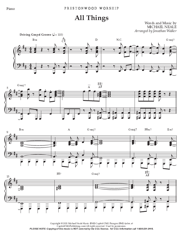 All Things (Choral Anthem SATB) Piano Sheet (Prestonwood Worship / Prestonwood Choir / TaRanda Greene / Arr. Jonathan Walker)