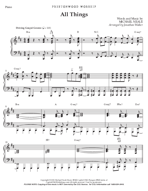 All Things (Choral Anthem SATB) Piano Sheet (Prestonwood Worship / Prestonwood Choir / TaRanda Greene / Arr. Jonathan Walker)