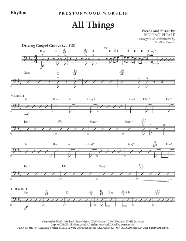 All Things (Choral Anthem SATB) Rhythm Chart (Prestonwood Worship / Prestonwood Choir / TaRanda Greene / Arr. Jonathan Walker)