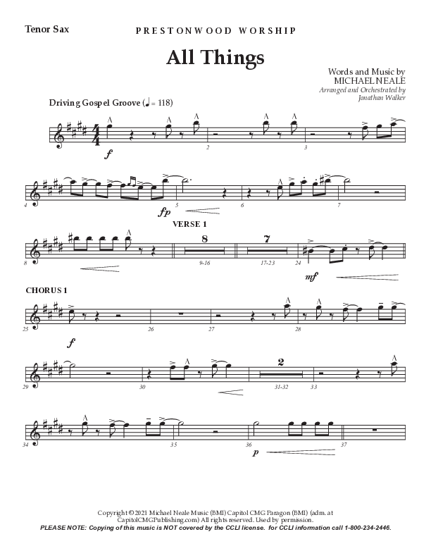 All Things (Choral Anthem SATB) Tenor Sax 2 (Prestonwood Worship / Prestonwood Choir / TaRanda Greene / Arr. Jonathan Walker)