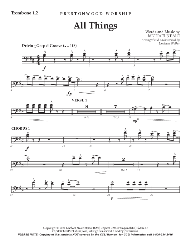 All Things (Choral Anthem SATB) Trombone 1/2 (Prestonwood Worship / Prestonwood Choir / TaRanda Greene / Arr. Jonathan Walker)