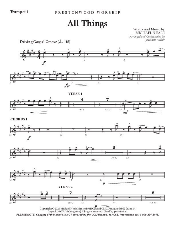All Things (Choral Anthem SATB) Trumpet 1 (Prestonwood Worship / Prestonwood Choir / TaRanda Greene / Arr. Jonathan Walker)