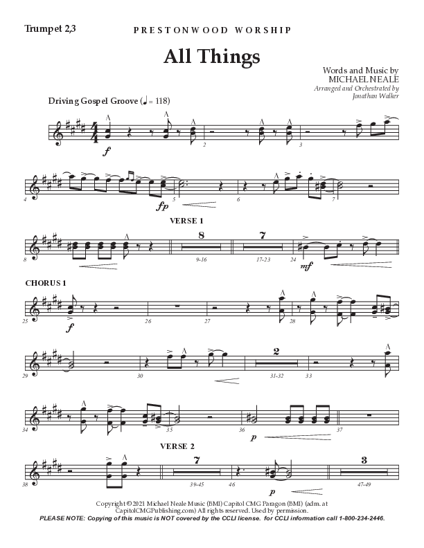 All Things (Choral Anthem SATB) Trumpet 2/3 (Prestonwood Worship / Prestonwood Choir / TaRanda Greene / Arr. Jonathan Walker)