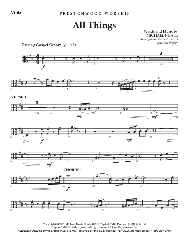 All Things (Choral Anthem SATB) Viola (Prestonwood Worship / Prestonwood Choir / TaRanda Greene / Arr. Jonathan Walker)