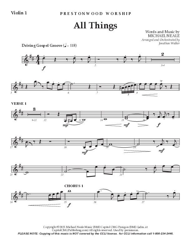 All Things (Choral Anthem SATB) Violin 1 (Prestonwood Worship / Prestonwood Choir / TaRanda Greene / Arr. Jonathan Walker)