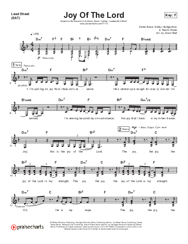 Joy Of The Lord Lead Sheet (SAT) (Maverick City Music)