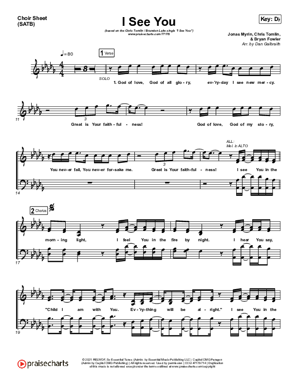 I See You Choir Vocals (SATB) (Chris Tomlin / Brandon Lake)