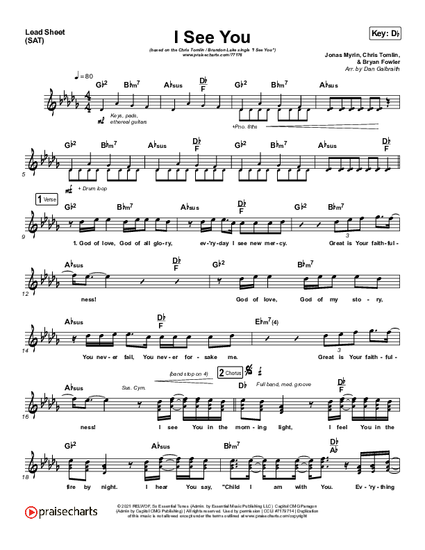I See You Lead Sheet (SAT) (Chris Tomlin / Brandon Lake)