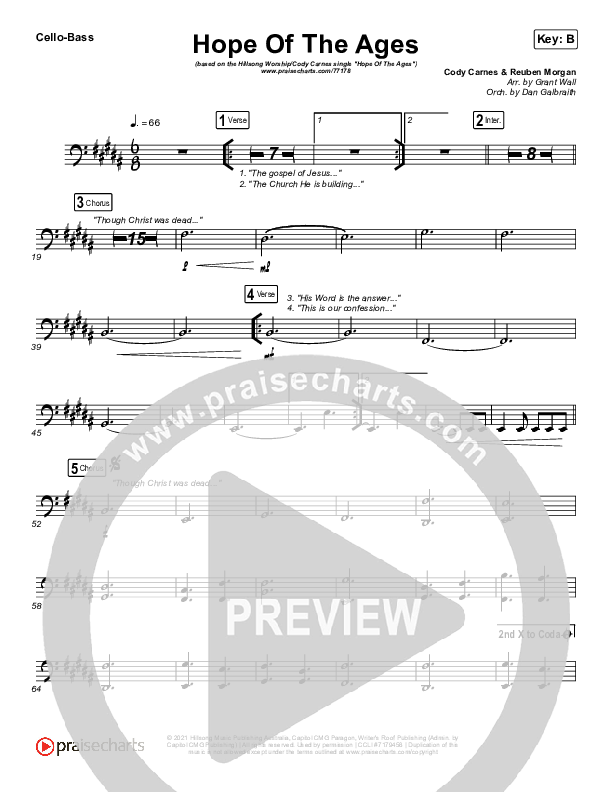 Hope Of The Ages Cello/Bass (Hillsong Worship / Cody Carnes / Reuben Morgan)
