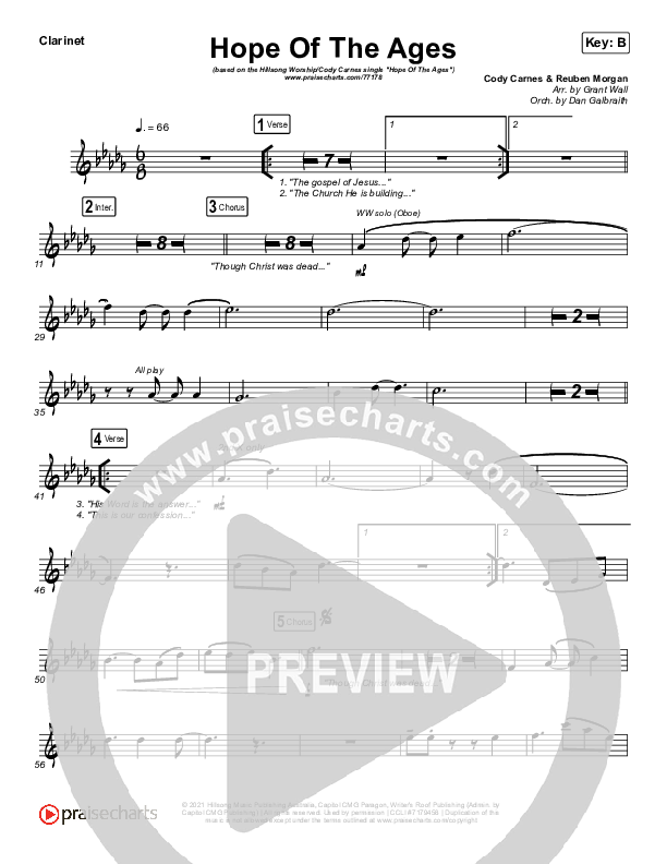 Hope Of The Ages Clarinet (Hillsong Worship / Cody Carnes / Reuben Morgan)